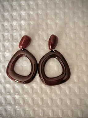 Handmade Burgundy Resin Drop Hoop Earrings - Women Jewelry